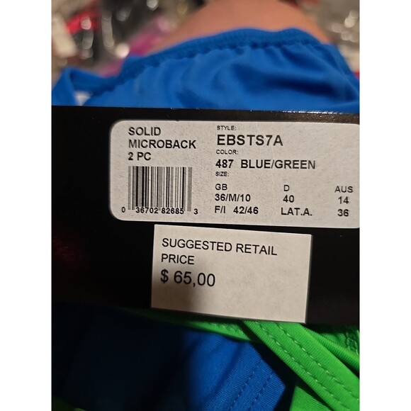 TYR Womens Durafast Solid Microback Blue/green Workout Bikini Set Sz 36 M NEW - Picture 3 of 3